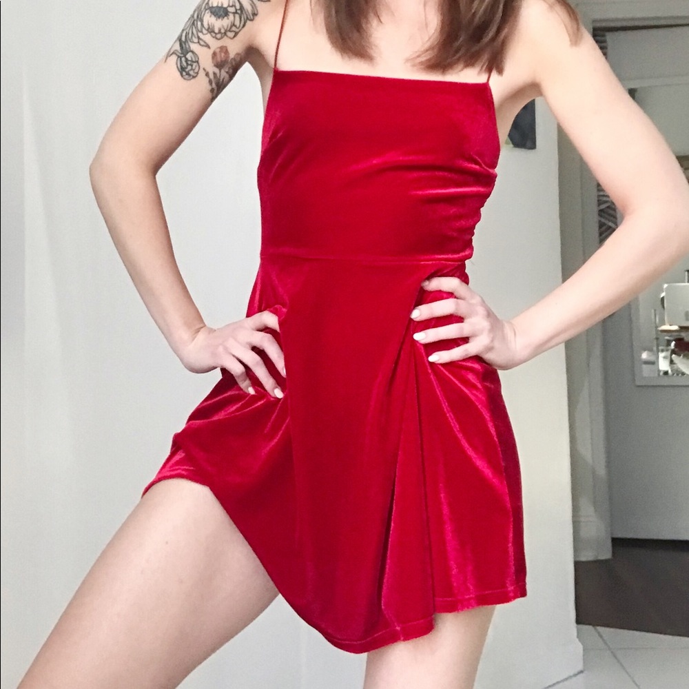 Urban Outfitters Red Velvet Skater Dress